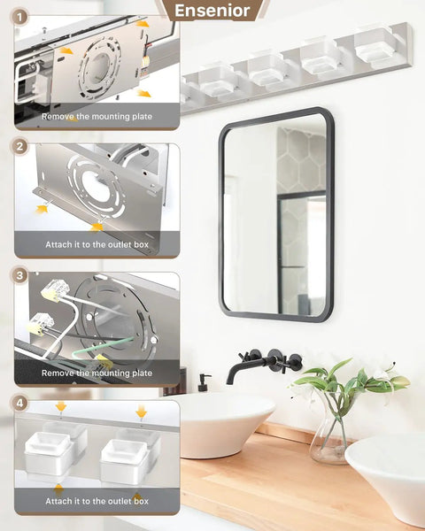 Installation guide for Modern Black Vanity Light Fixtures Over Mirror Three Light 18.5 Inch Dimmable LED Vanity Lighting.
