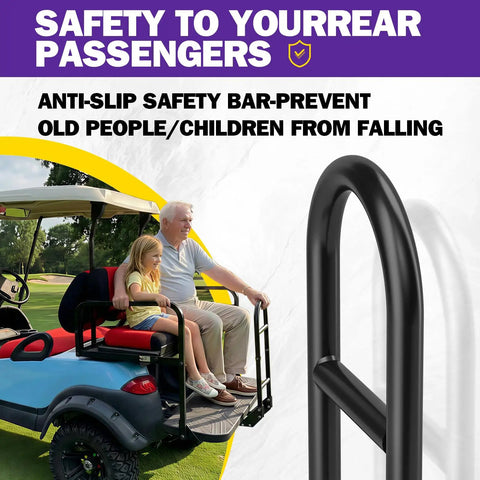 Rear Seat Grab Bar for Golf Carts Universal Round Pipe Handle Rail 27 to 34 Inch Adjustable Height showing safety feature