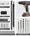 20V Cordless Drill Kit That Tackles Tough Jobs Like a Pro, Two-Speed Power Drill shown with accessories, orange design