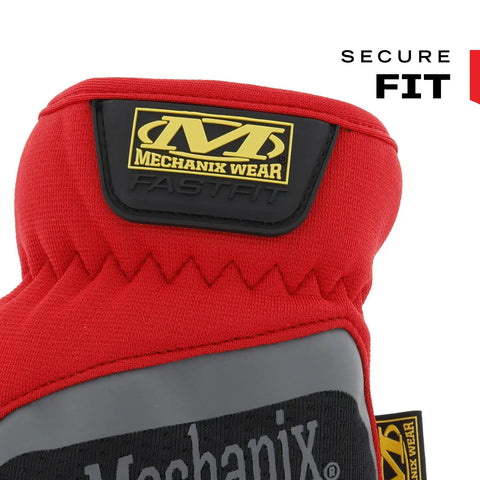 Close-up of red FastFit Work Gloves With Precision Fit For Dexterity And A Grip On Point Anti Slip And Abrasion Resistant