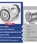 Comparison of IP67 Waterproof Latching Push Button Switch 15A 12-24V DC with LED Angel Eye Light against other models