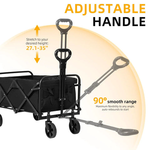 Heavy Duty Collapsible Wagon Cart with Adjustable Handle, 220-Lb Capacity, Lightweight Portable Utility Cart for Outdoor Hauls