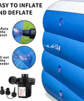 Side view showing the valve and pump of Epic 70x55x29 Inch Inflatable Family Pool For Adults With Heavy Duty Puncture Resistant Construction.
