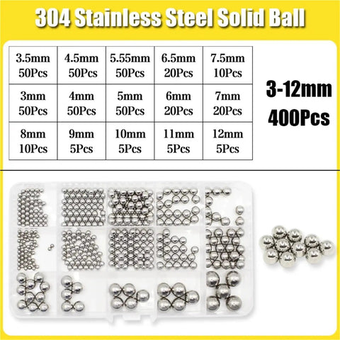 Stainless Steel Bearing Balls Kit With Pro Grade Precision Balls In Multiple Sizes 10 And 15 Includes 520 400 And 150 Pcs Sets, 3-12mm 400pcs