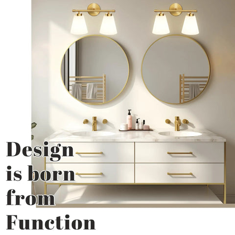Double vanity with Dope Gold Bathroom Vanity Light Fixture With Frosted Glass Shade Two Light Over Mirror Vanity Lighting Brass Wall Lamps