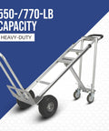 3-In-1 Aluminum Hand Truck And Platform Cart With Stair Climber Converts Between Upright Hand Truck Flat Platform And Stair Climbing Modes 550 Lb Upright Capacity And 770 Lb Platform Load Heavy Duty Utility Cart, shown with dual wheels