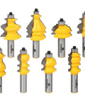 Architectural Molding Router Bits Set Featuring Ten Bits With Half Inch Shank For Pro Grade Heavy Duty Performance Premium Micro Grain Tungsten Carbide Edges Ideal For Detailed Trim Molding Built To Last With Lifetime Warranty