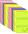Bright Lined Sticky Notes 4x6 Inches Pack Of 15 With 7 Bold Colors Self Stick Notes stacked showing colorful lined sheets