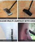 Heavy Duty Canister Steam Cleaner For Home 1500 Watt High Temp Steam Engine cleaning multiple surfaces including floors and upholstery.