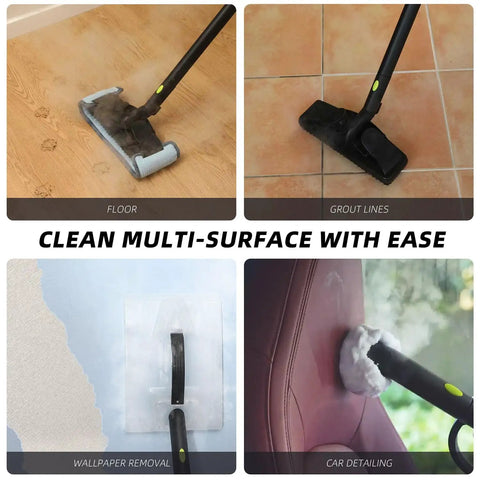 Heavy Duty Canister Steam Cleaner For Home 1500 Watt High Temp Steam Engine cleaning multiple surfaces including floors and upholstery.
