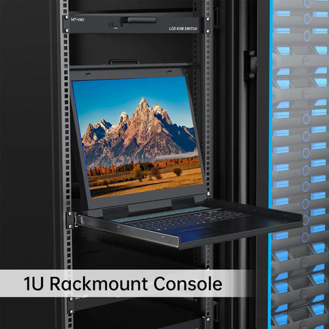 1U Rackmount KVM Switch Console Featuring 19 Inch LCD Display Integrated Keyboard And Touchpad Eight Port VGA Server Manager in rack