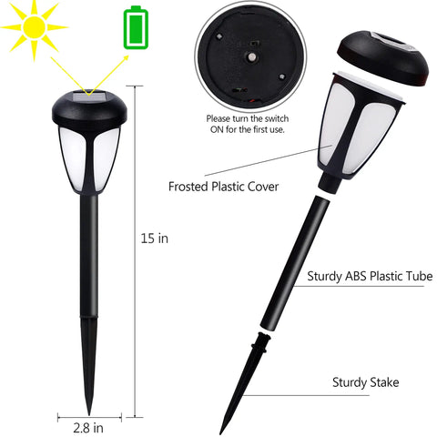 12 Pack Solar Pathway Lights RGB Color Changing Outdoor Garden Lights Auto Color Shifting IP44 Waterproof Solar Powered Landscape Lighting For Lawn Patio Yard Walkway Deck Driveway with dimensions and frosted plastic cover