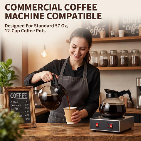 Pro Level Thermal Resistant Glass Coffee Pots 4 Pack 10 Cup 57 Oz Replacement Carafes For Commercial Brewers With Slick Black Handles in use while pouring coffee.