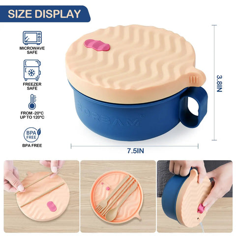 Ramen Cooker Microwave Bowl 48 Oz Ramen Noodle Bowl For Dorm Rooms And Apartments BPA Free Pink Must Have For Busy Students Ideal College Kitchen Essential with size and features shown