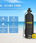 4L Scuba Tank Set With Aviation Aluminum Body Gives You About 40 To 60 Minutes Of Underwater Breathing For Exploration And Rescue, Includes Food Grade Silicone Mouthpiece And High Pressure Resistant Tank In Black shown on a beach.