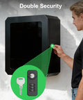 Lock Down Your EV Charger Setup With This Built Like A Tank Outdoor Enclosure To Block Tampering And Weather Damage For Level Two Charging Stations In Driveways Or Garages Featuring Heavy Duty Metal Guard, showing key and keypad for double security.