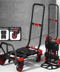 Heavy Duty Folding Flatbed Hand Truck Dolly For Moving Heavy Loads Portable Platform Cart With Easy Fold Storage Lightweight Durable Design For Home Garage Or Job Site Use, red and black