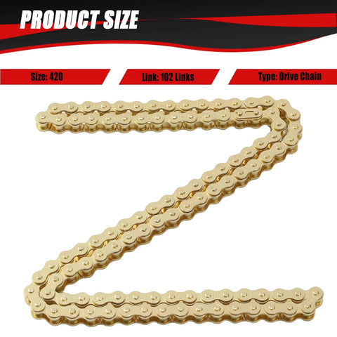 KAMIER 420 drive chain, gold finish, 102 links for dirt bikes and ATVs