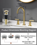 Brushed Gold Bathroom Faucet With Two Handles, 360 Degree Swivel Spout, Widespread 4 Inch And 8 Inch Brass Sink Faucet, 3 Hole Setup