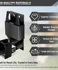 Hella Tough Double Action Barn Gate Latch Kit With Built In Padlock Eye For Round Pipe Metal Fencing Plus Complete Mounting Hardware In Corrosion Resistant Black Zinc Coating close-up image showing durable construction.