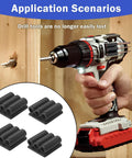 Four Pack Drill Bit Holder Tool Holster for Impact Drivers and Drills with adhesive and easy access on drill.