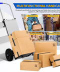 Heavy Duty Electric Stair Climbing Dolly With 1200W Motor And 881 Lbs Capacity handles stacked boxes for moving and unloading.