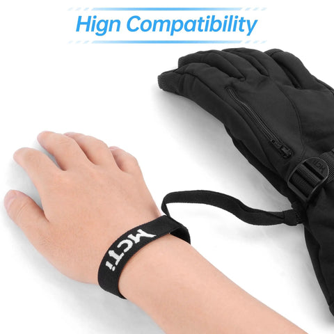 Slender Ski Glove Wrist Straps With Metal Clasp attached to wrist and ski glove, showcasing slim design for mountaineering, set of 4