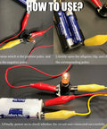 Using 10 Piece Premium Electrical Crocodile Alligator Clip Test Lead Kit With Dual Ended Probes for battery circuit connection.