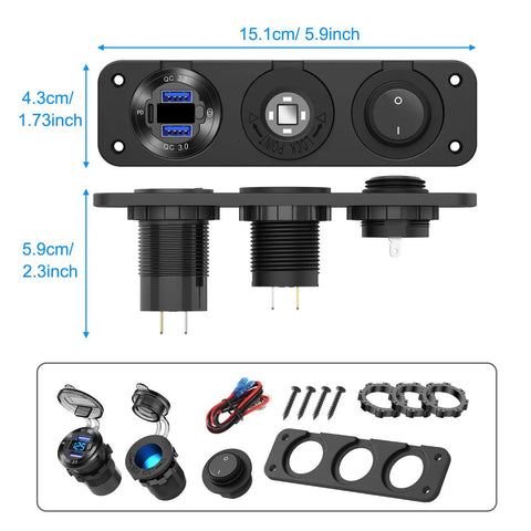 All In One Marine Power Panel With USB PD3 And Dual QC3 Ports 150W Lighter Socket Voltmeter Waterproof Toggle Switch Aluminum DIY Kit