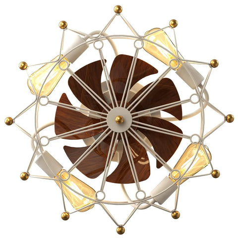 Top view of Low Profile Caged Ceiling Fan With Lights Remote Control Flush Mount Dope Modern Industrial Design 6 Speeds Reversible