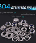 150 Pcs Metric 304 Stainless Steel M6 Hex Lock Nuts, Flat Washers, And Split Lock Washers Kit displayed on a black background