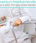 Toilet Safety Rail For Seniors And Disabled With Adjustable Grab Bar And Arms Sit To Stand Aid For Elderly with padded handles.