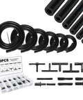 Dope Silicone Vacuum Tubing Kit With 12 Sizes And 120 Nylon Connectors 1 Eighth To 3 Eighth Inch ID 6.6 Foot Length High Performance Auto Replacement Hose Set Prevents Collapsing And Kinking Great For Cars Boats And DIY Projects, showing tubes and connectors