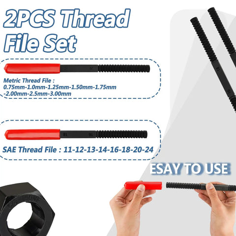 Heavy Duty 48 Piece Thread Chaser Set Kit With Metric And SAE Rethreading Includes 2 Thread Files for UNC UNF Metric Threads