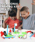 Kids excitedly using Hands-On STEM Generator Kit Set For Kids, DC Motor Science Experiments, Fun, Kid-Friendly Engineering Projects.