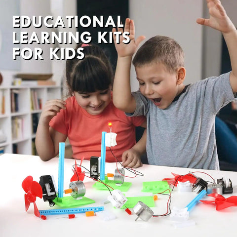 Kids excitedly using Hands-On STEM Generator Kit Set For Kids, DC Motor Science Experiments, Fun, Kid-Friendly Engineering Projects.