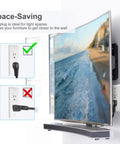 Short Power Extension Cord With Low Profile Wall Head 6 Inch 14AWG SJTW Heavy Duty Cable shown installed behind wall-mounted TV