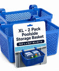 Two Pack XL Poolside Storage Baskets For Above Ground Pools Blue Easy Access Organizer Keeps Toys Goggles Drinks Neat