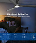 52 Inch Black Low Profile Flush Mount Ceiling Fan With Light 3 Blade Dimmable Remote Control Ultra Quiet DC Motor Timer