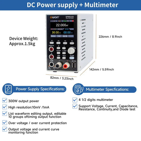 2 In 1 Power Supply And Multimeter With 0 To 60V And 0 To 10A Range Variable DC Output 2.8 Inch LED Display USB Interface With SCPI Support