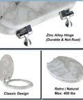 Elongated Marble Toilet Seat With Zinc Alloy Hinges Easy Install And Clean Anti Pinch Safety Durable Gray Finish For Most Elongated Bowls