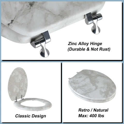 Elongated Marble Toilet Seat With Zinc Alloy Hinges Easy Install And Clean Anti Pinch Safety Durable Gray Finish For Most Elongated Bowls