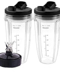 Two 24oz Replacement Cups With Lids And 7 Fin Blade For All In One Personal Blenders Includes 2 Spout Caps 5 In 1 Replacement Kit