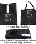 Funny Engineer Kitchen Apron Gift For Gearheads Engineer By Day Chef By Night Theme Apron shown folded and unfolded.