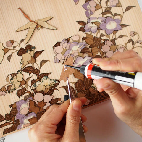 Ukiyoe Art Kit Dragonfly And Bellflower Inspired By Hokusai Made In Japan Includes Sliced Wood Cedar Cypress Ironwood Amur