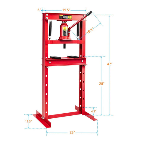 Heavy Duty 12 Ton Hydraulic Shop Floor Press With H Frame And Steel Plates Adjustable Working Table Floor Stand Jack Built To Handle Gears And Bearings Powder Coated Rust Resistant Construction For Tough Shop Use