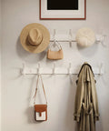 Wall Mounted Coat Rack With Six Heavy Duty Hooks, White Coat Hanger Wall Rack For Coats Jackets Hats And More, Durable Steel Back Plate