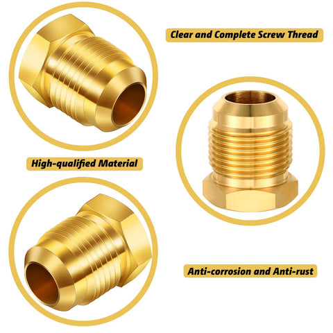 Brass SAE 45 Degree Flare Plug And Cap Set, 6 Size Assortment showcasing threaded brass plugs with anti-corrosion features