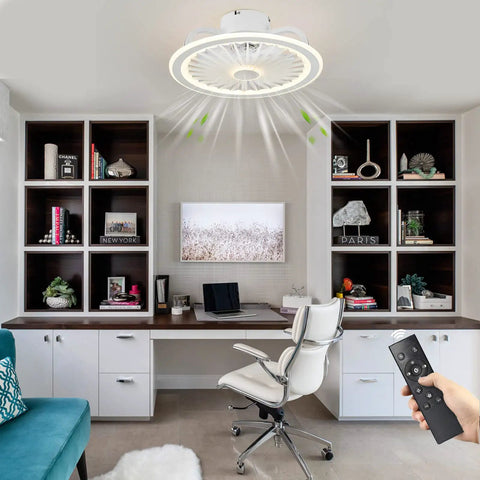 Low Profile Flush Mount Ceiling Fan With Lights And Remote Control, 18 Inch Modern Enclosed Indoor Fan With Invisible Blades