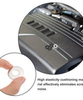 Universal Motorcycle Pedal Spacer Washers, clear polymer shim, used to reduce engine hum and vibration, showing installation.